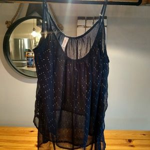 Navy with gold polka dots night out tank